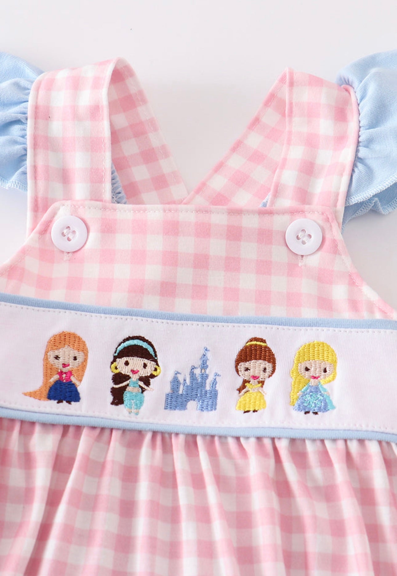 Pink Plaid Princess Embroidery Bubble