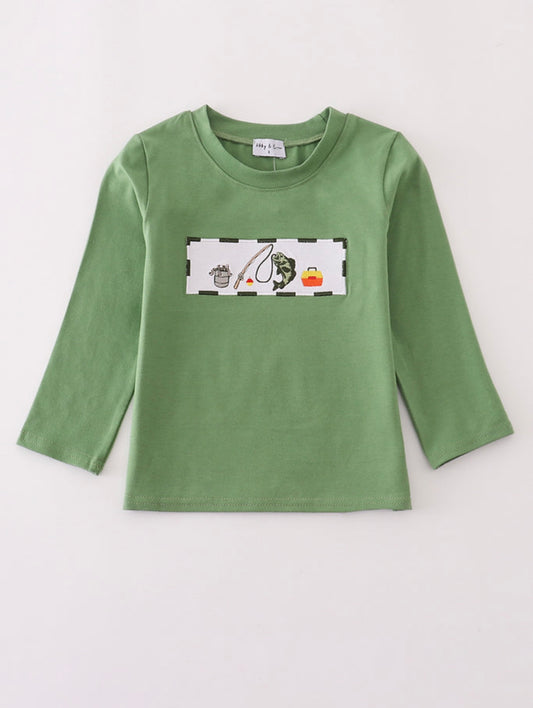 Green Fishing Embroidery Top