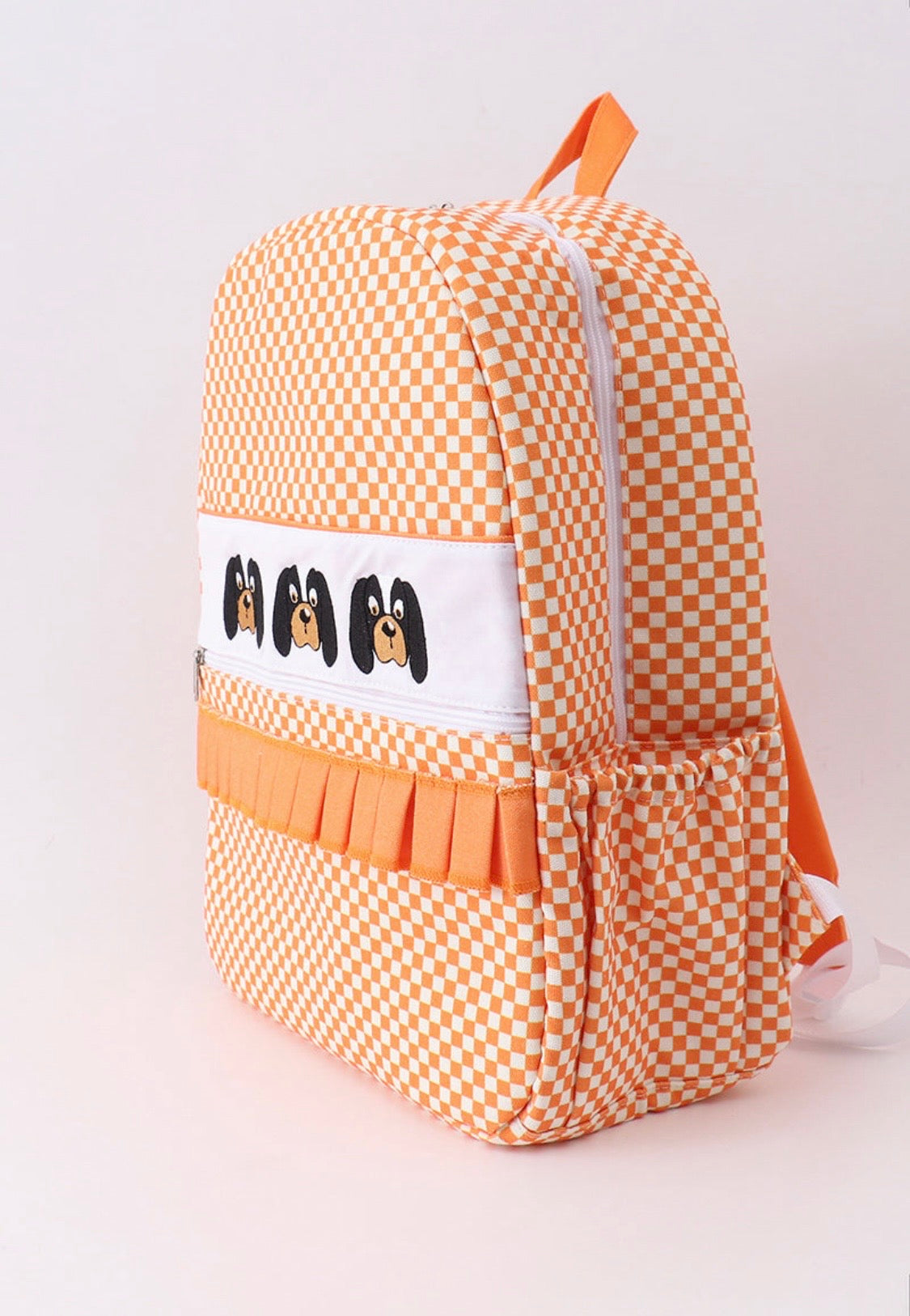 Checkered Embroidery Ruffle Backpack