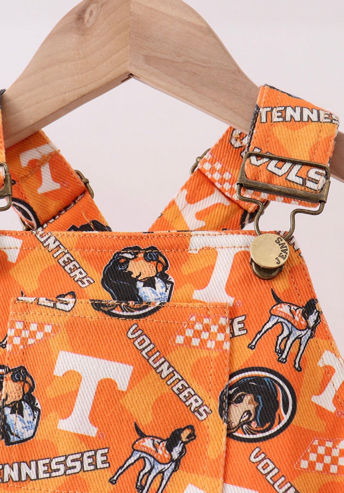 Orange Smokey Denim Overalls Dress