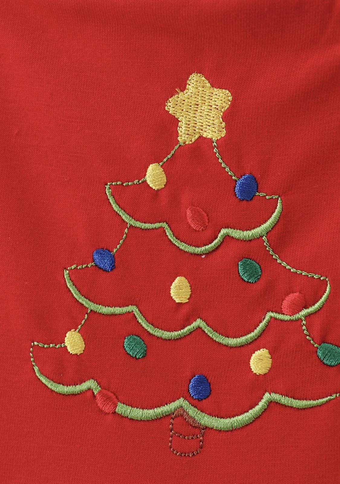 Red Plaid Tree Embroidery Jumpsuit