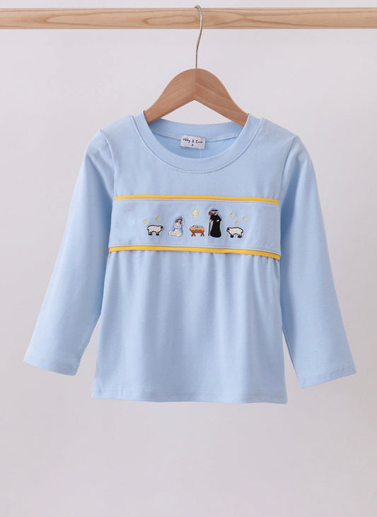 Blue Nativity Embroidery Top
