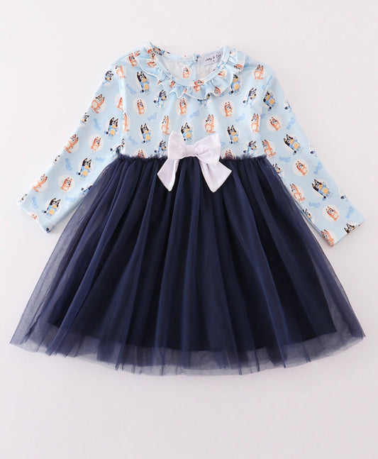 Blue Bluey Print Tutu Dress