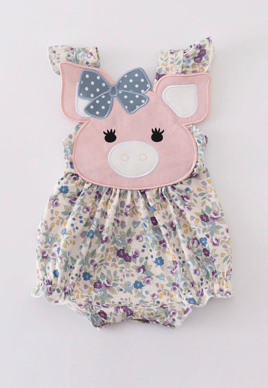 Pig Applique Floral Bubble