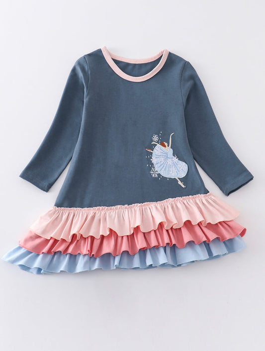 Navy Ballerina Applique Dress