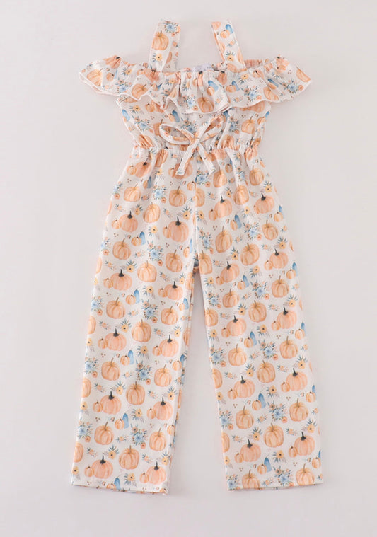 Orange Pumpkin Print Jumpsuit