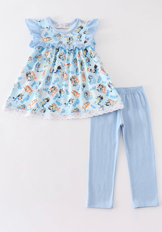 Blue Bluey Ruffle Pants Set