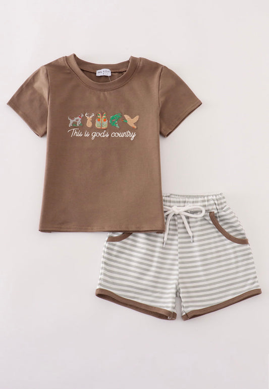 Brown God's Country Shorts Set
