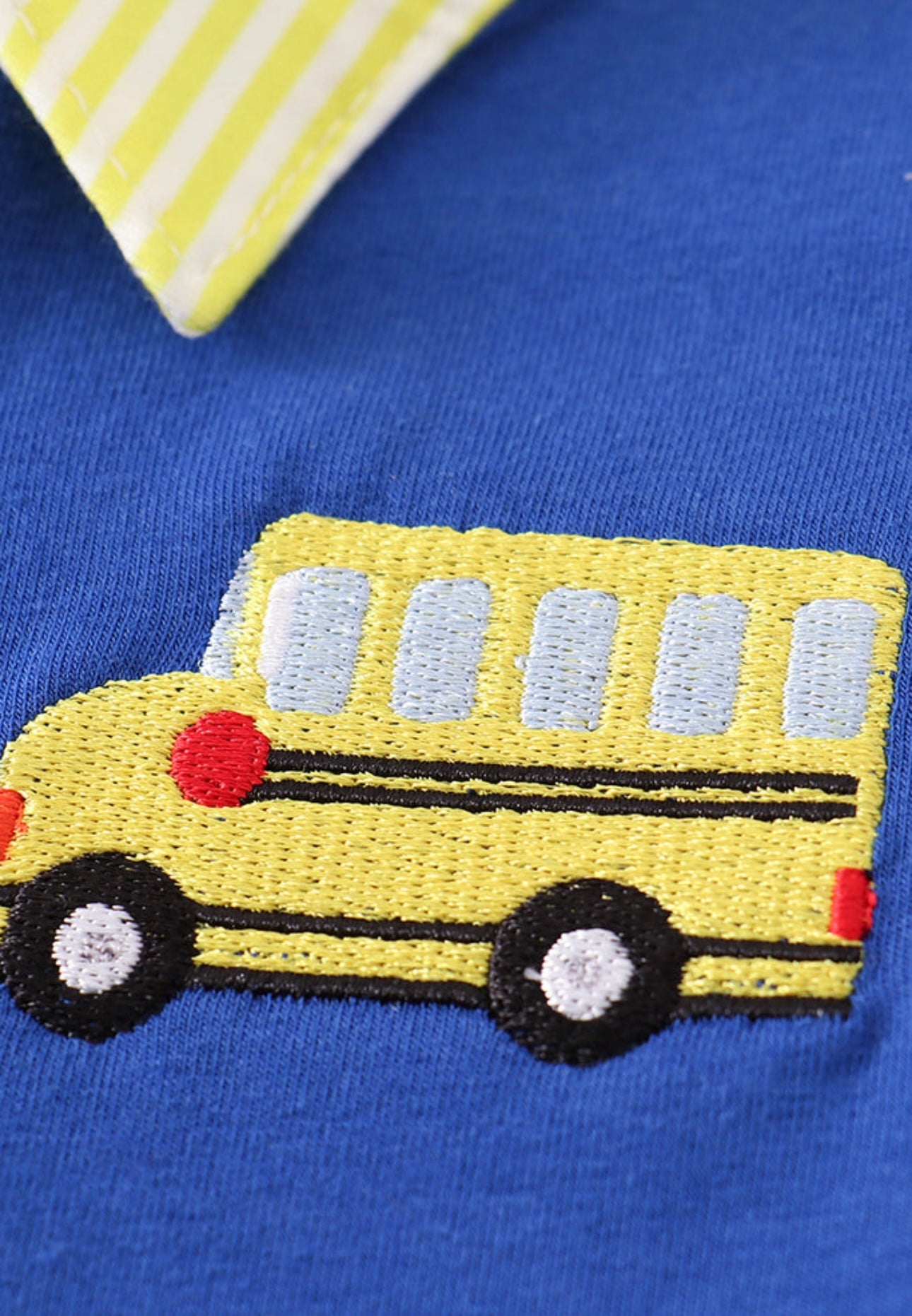 Blue School Bus Embroidery Shirt