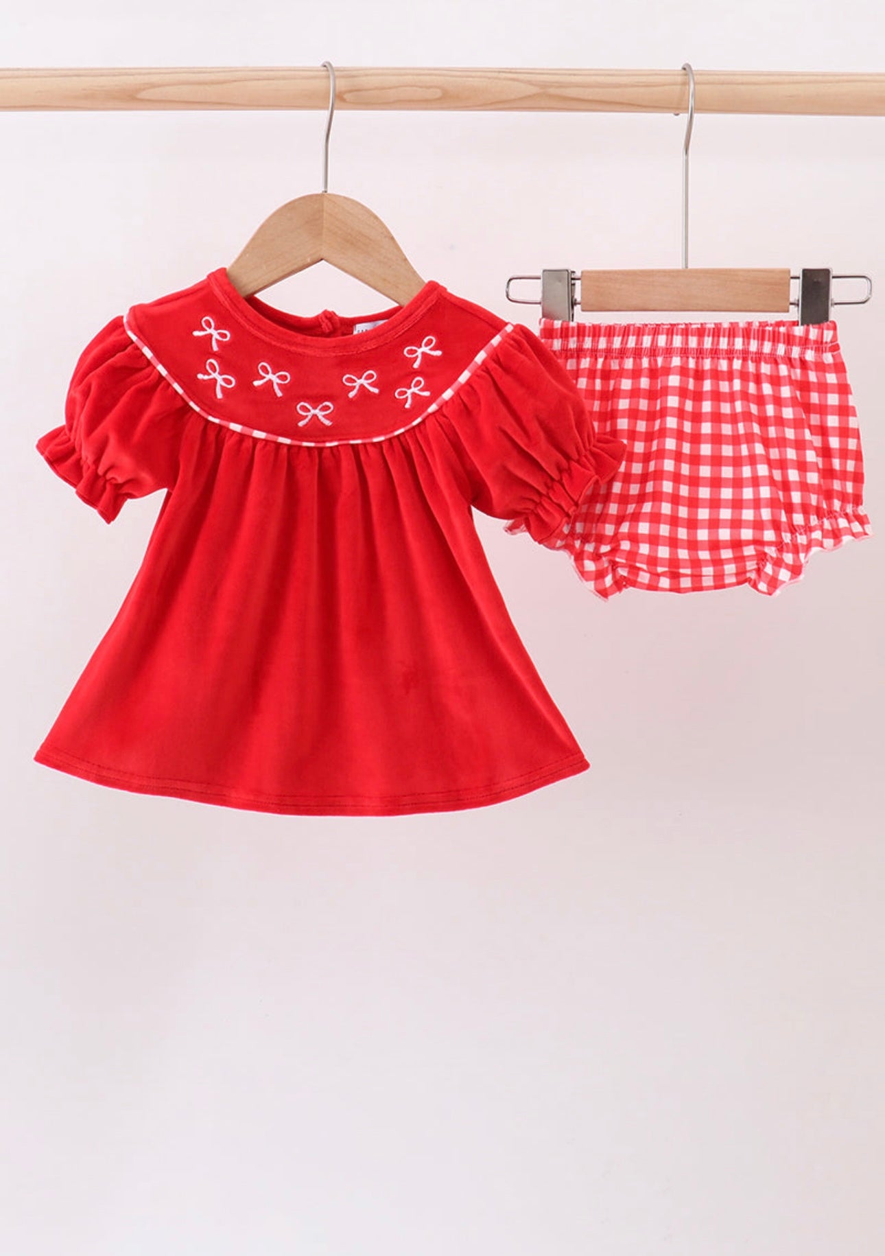 Red Velvet Embroidery Bloomer Set