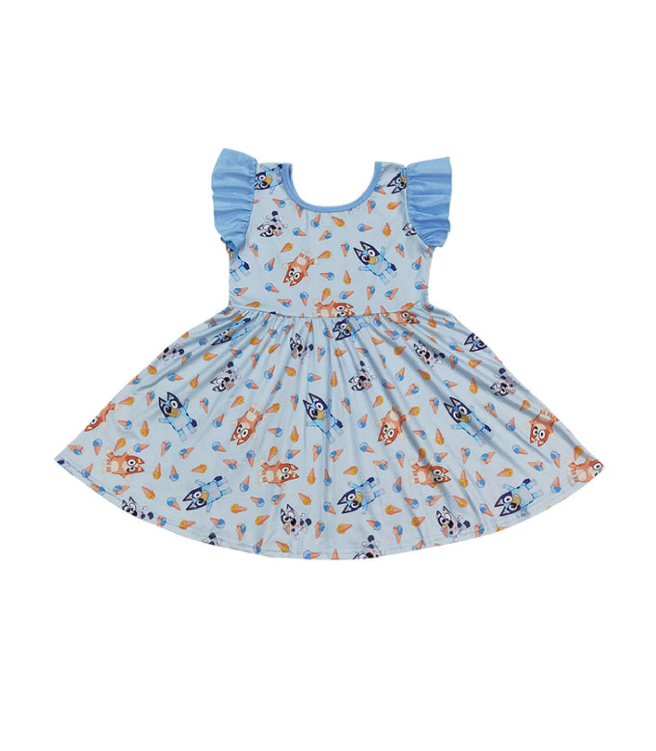 Bluey Print Ruffle Dress
