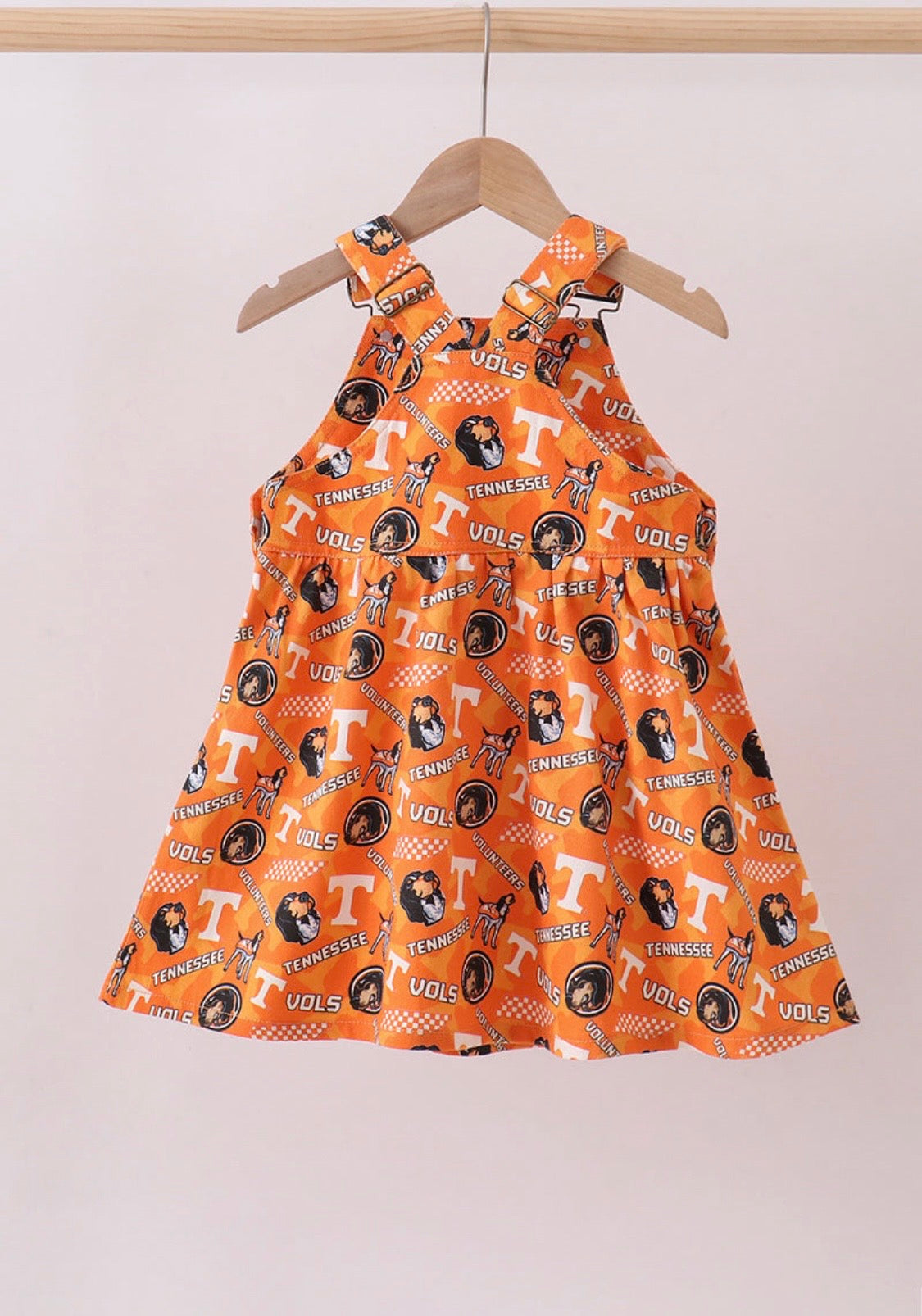 Orange Smokey Denim Overalls Dress