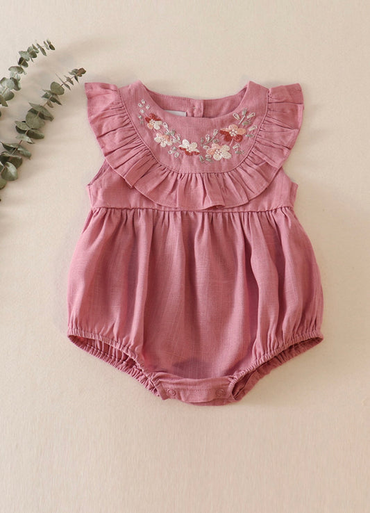 Pink Floral Embroidery Linen Bubble