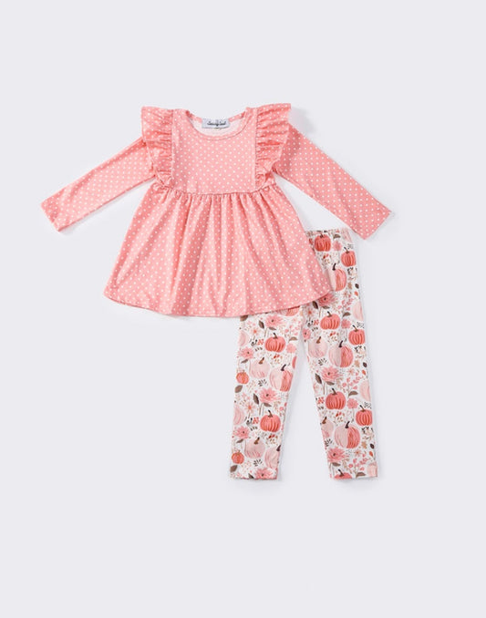 Pink Pumpkin Floral Ruffle Set