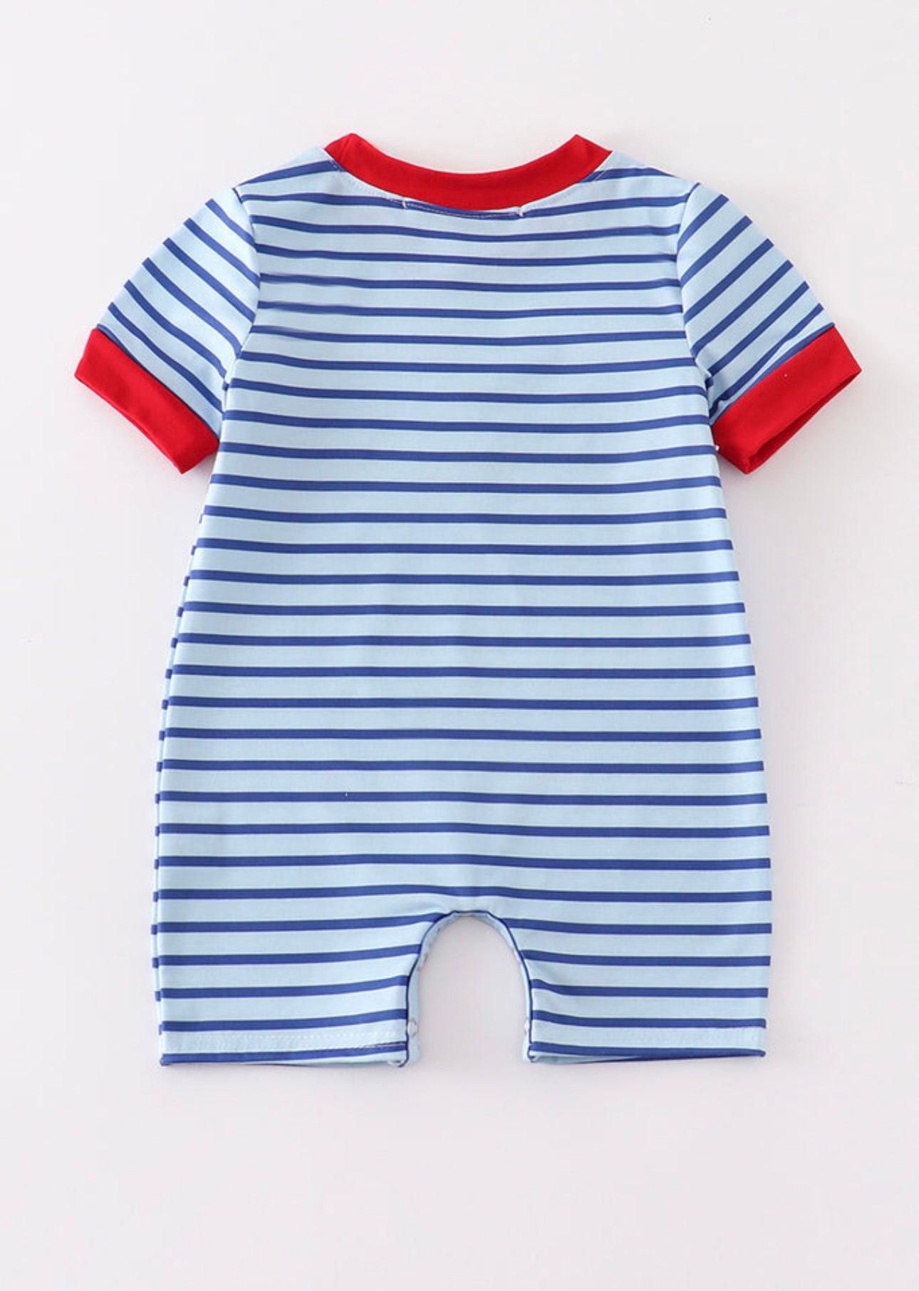 Blue Striped Embroidery Back to School Romper