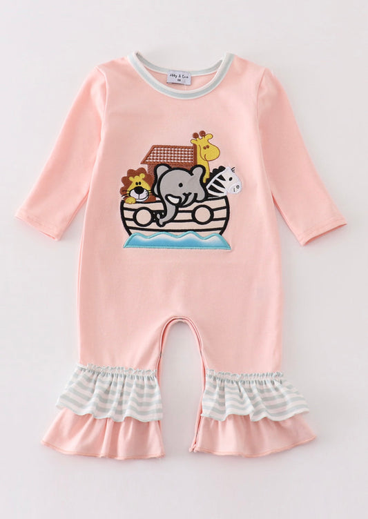 Pink Embroidered Noahs Ark Romper