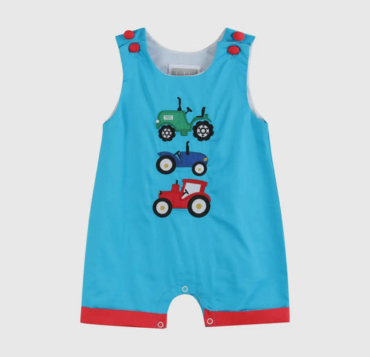 Blue Tractor Applique Shortalls