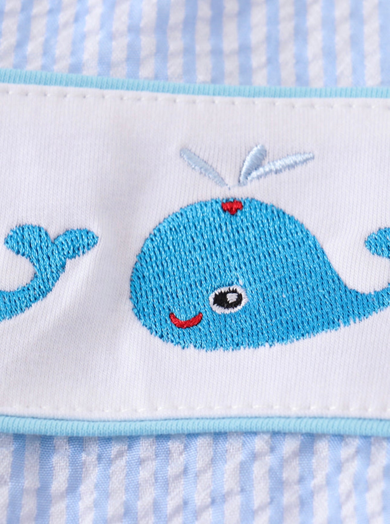 Blue Seersucker Whale Embroidery Bubble