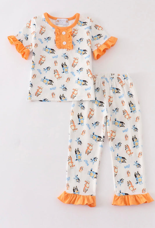 Orange Bluey Ruffle Pajamas Set