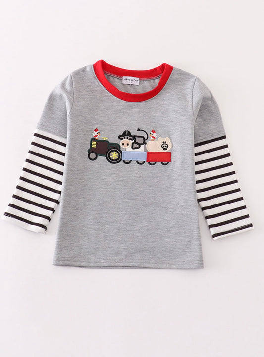 Gray Farm Applique Boy Top