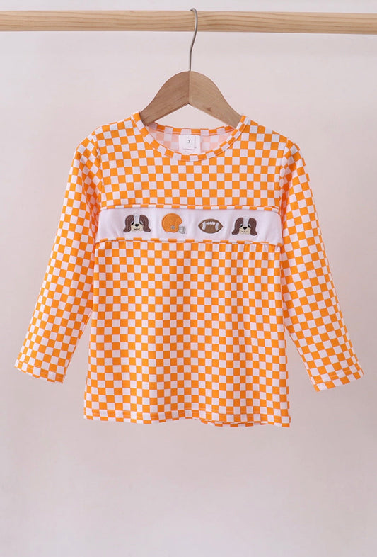 Orange Checkered Tennessee Embroidery Top