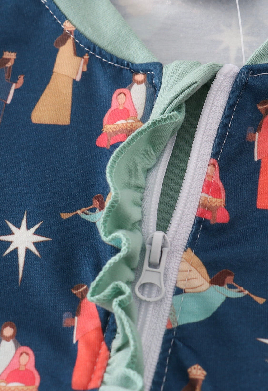 Navy Nativity Ruffle Romper