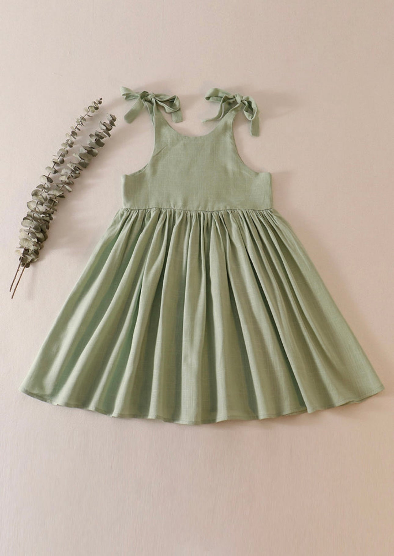 Sage Floral Embroidery Linen Dress