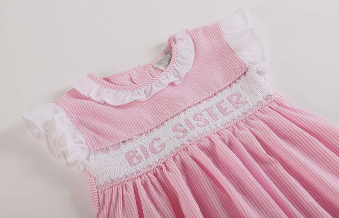 Pink Striped Big Sister Smocked Dress