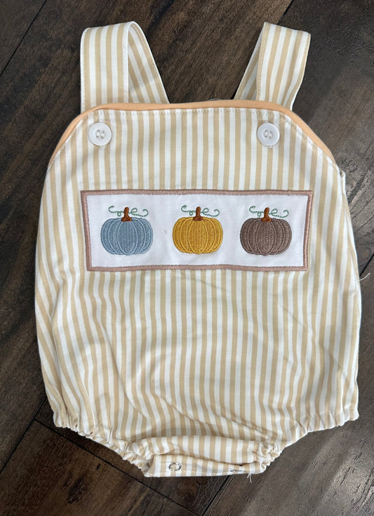 Khaki Pumpkin Embroidery Boy Bubble