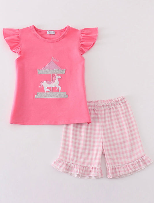Pink Carousel Shorts Set