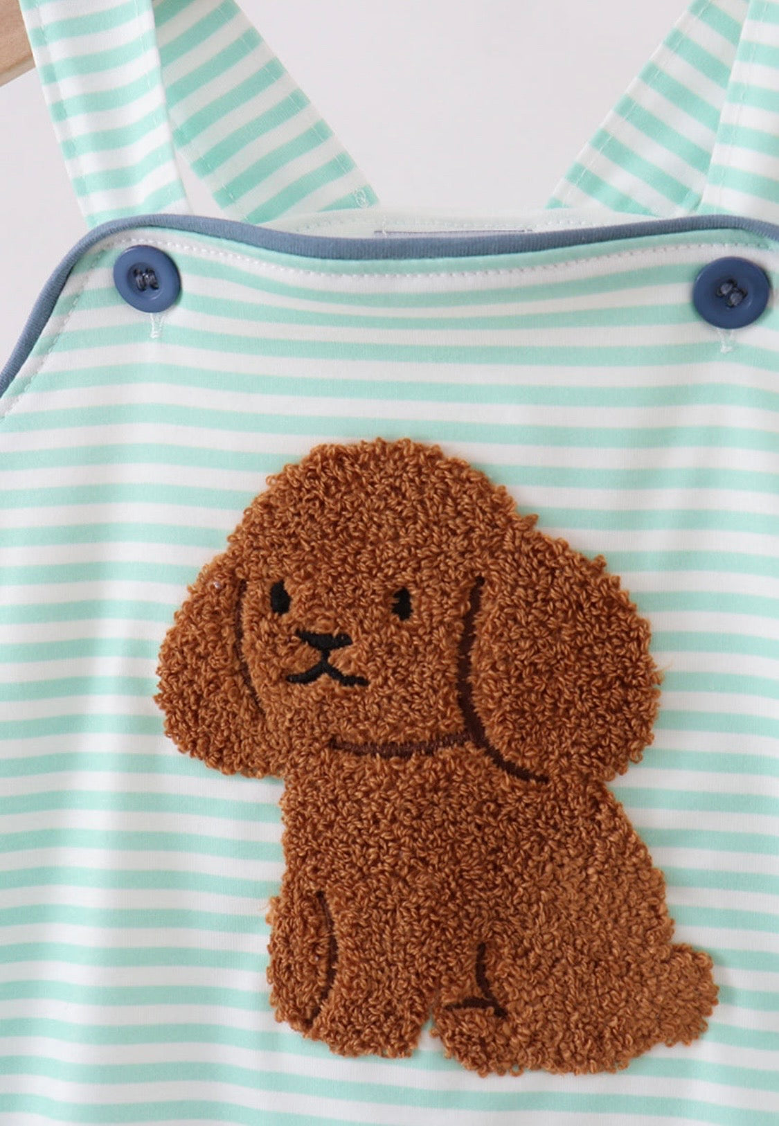 Green Striped French Knot Puppy Romper