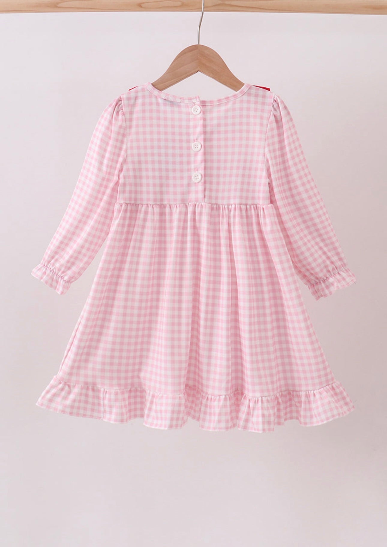 Pink Gingham Bow Embroidery Dress