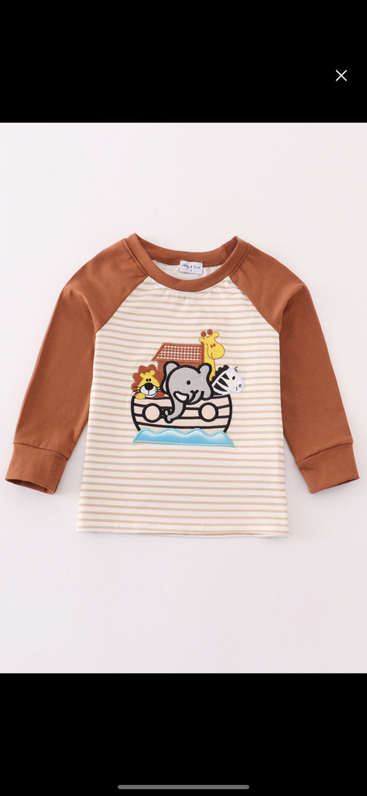 Noah's Ark Embroidered Striped Top