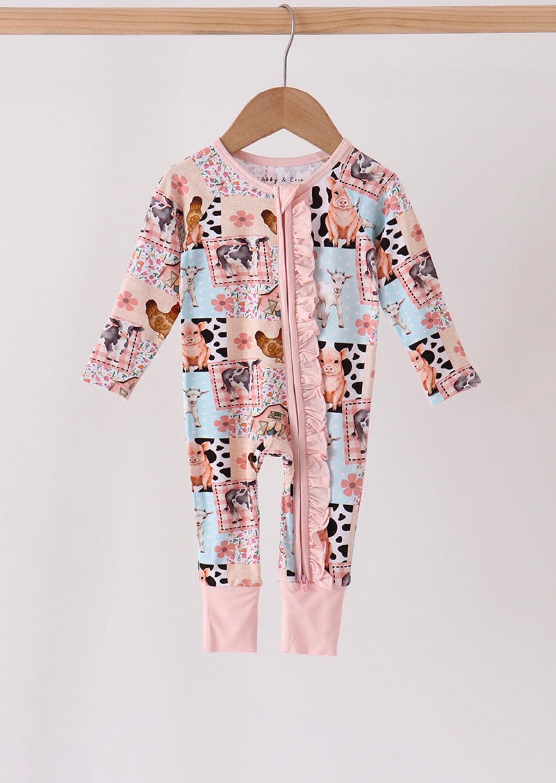 Farm Sweet Farm Bamboo Ruffle Romper 🐷🌸🐮