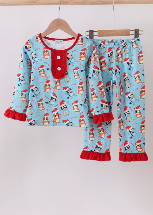 Blue Christmas Bluey Ruffle Pajamas