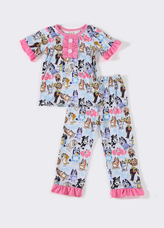 Blue and Pink Bluey & Friends Pajamas Set