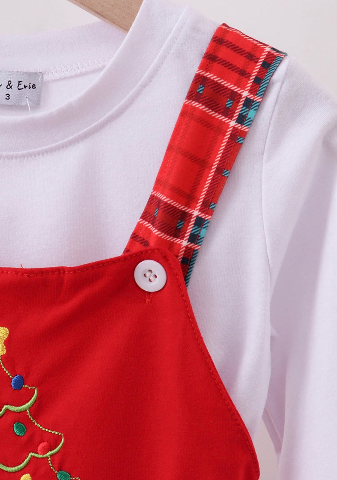 Red Plaid Tree Embroidery Jumpsuit