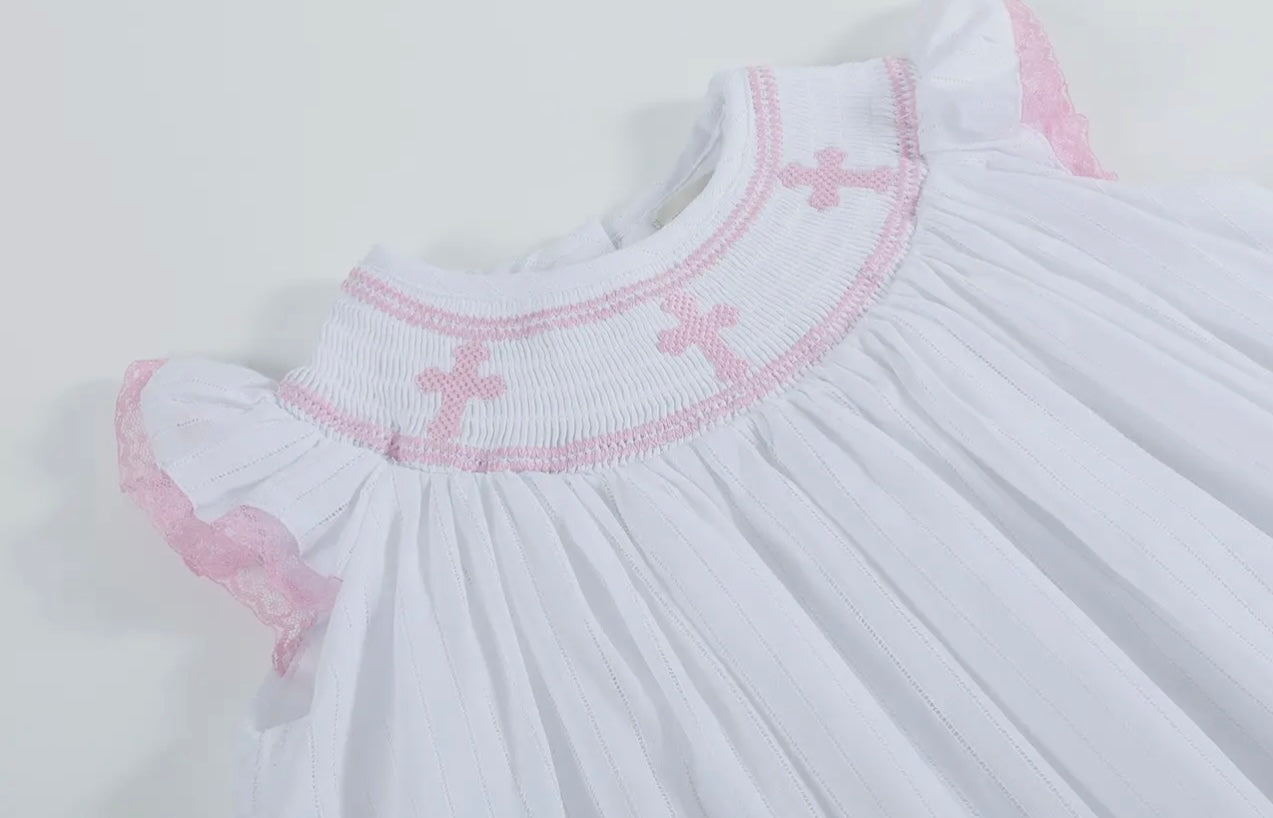 Pink and White Smocked Bishop Dress