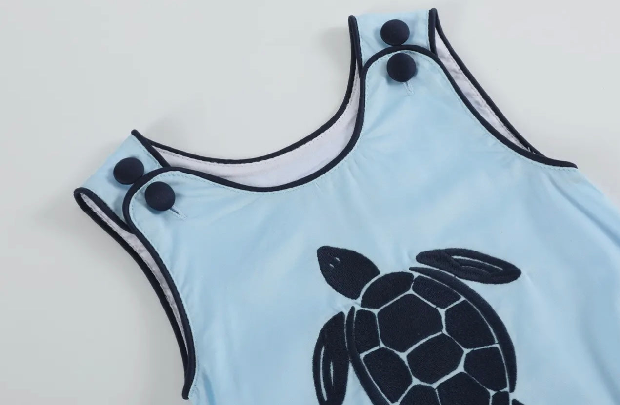 Blue Turtle Applique Bubble