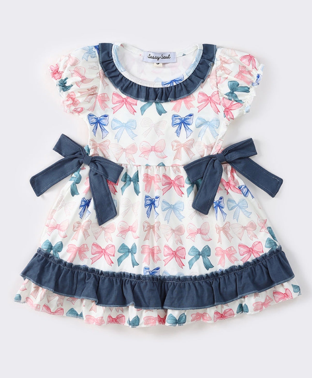 Blue Bow Ruffle Dress