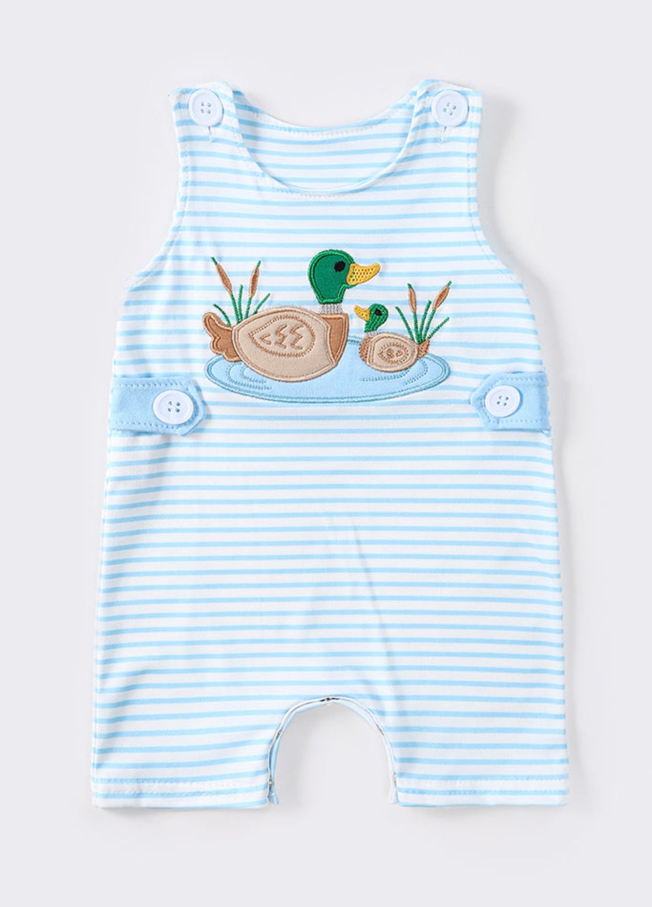 Blue Stripe Duck Applique Romper