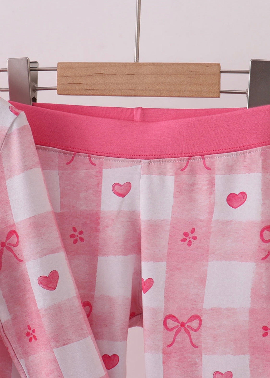 Pink Heart Checkered Bamboo Pajama Set
