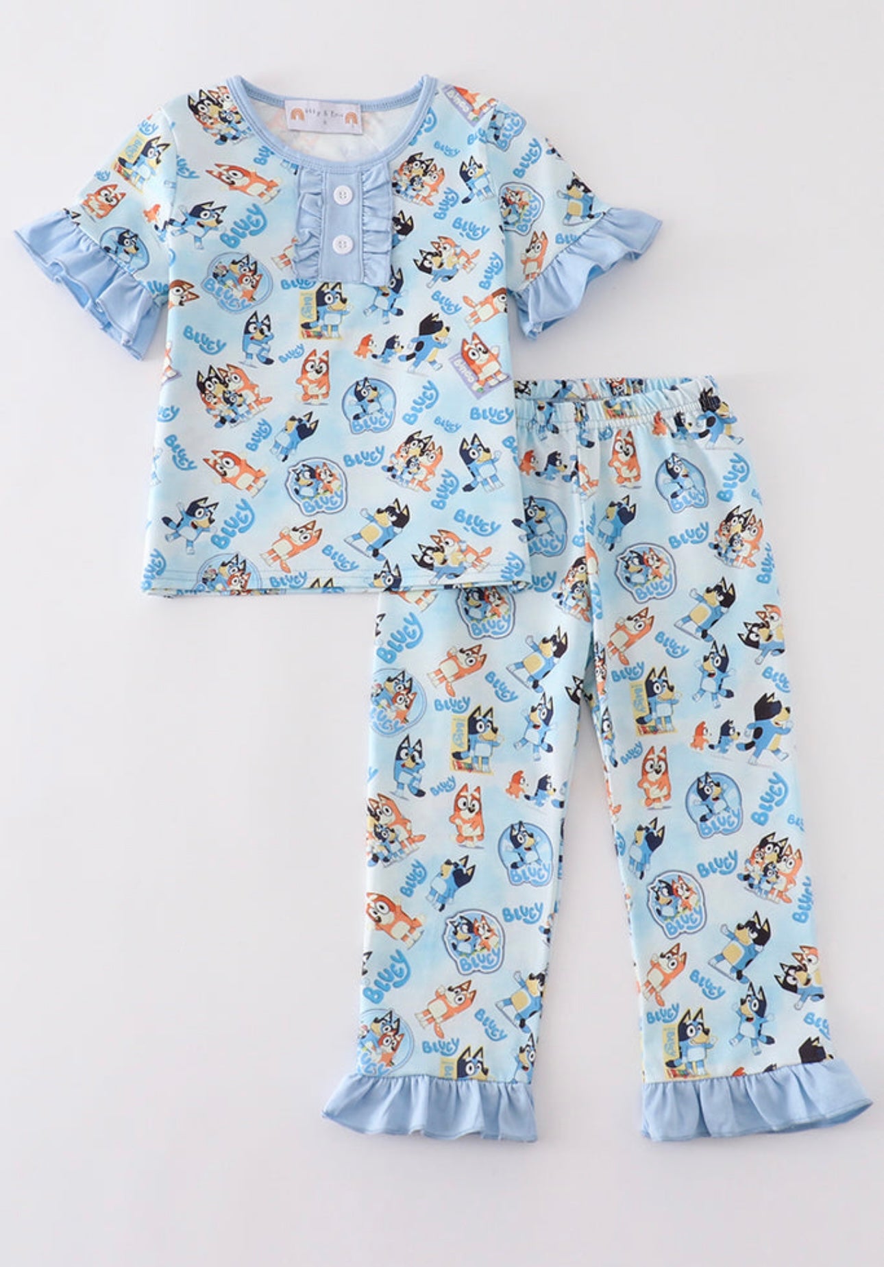 Blue Bluey Ruffle Pajamas Set