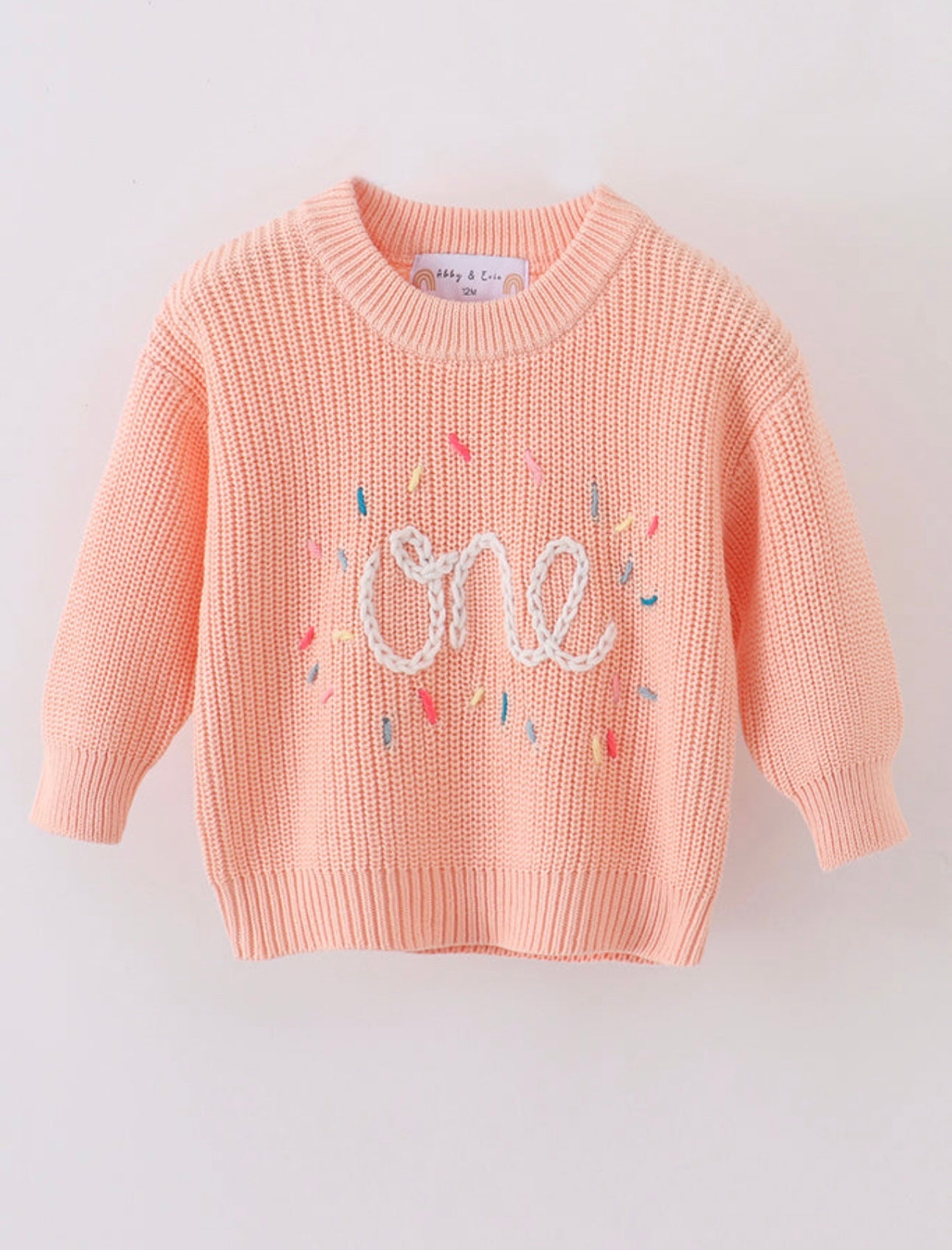 Hand-Embroidered "One" & "Two" Sweaters