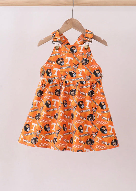 Orange Smokey Denim Overalls Dress