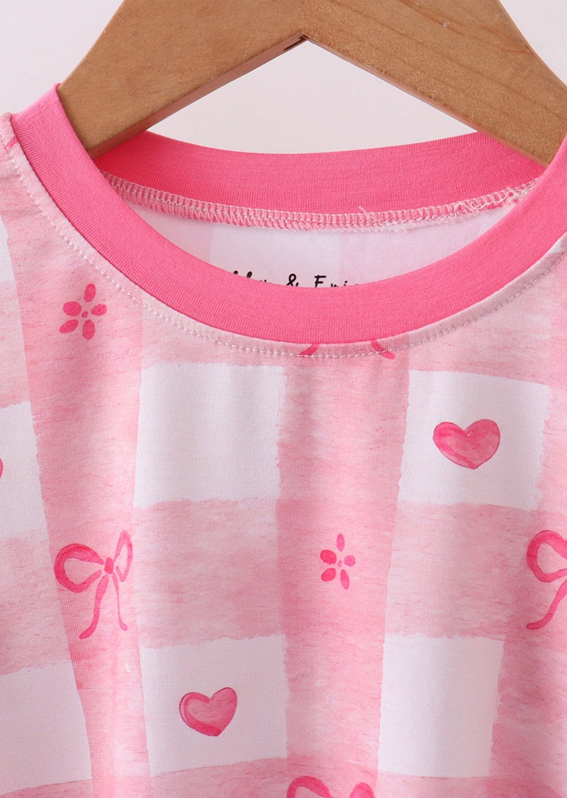 Pink Heart Checkered Bamboo Pajama Set