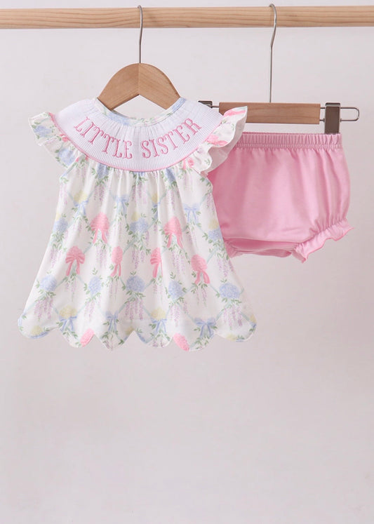 Floral Little Sister Smocked Bloomer Set