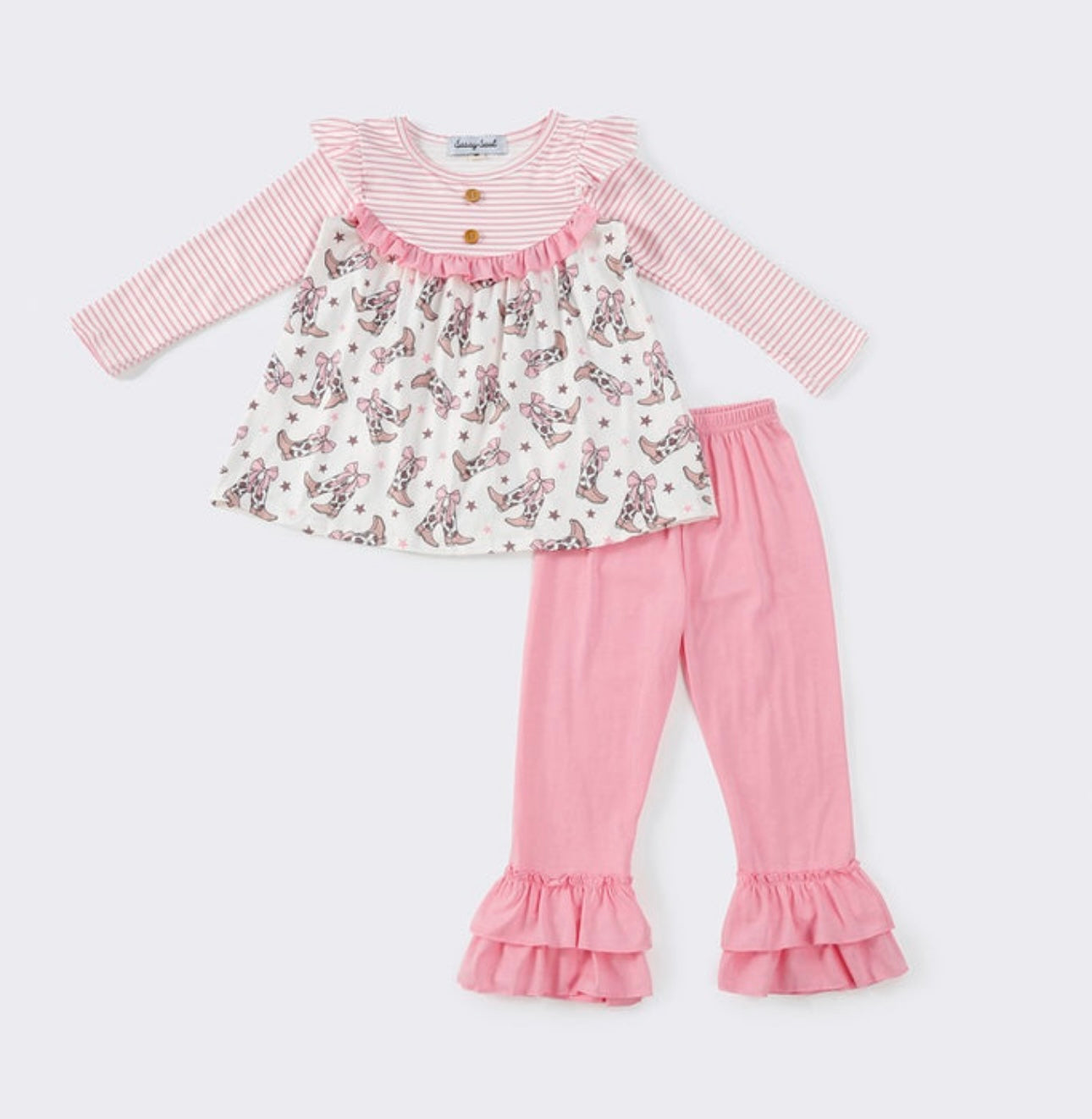 Pink Boots Striped Ruffle Set