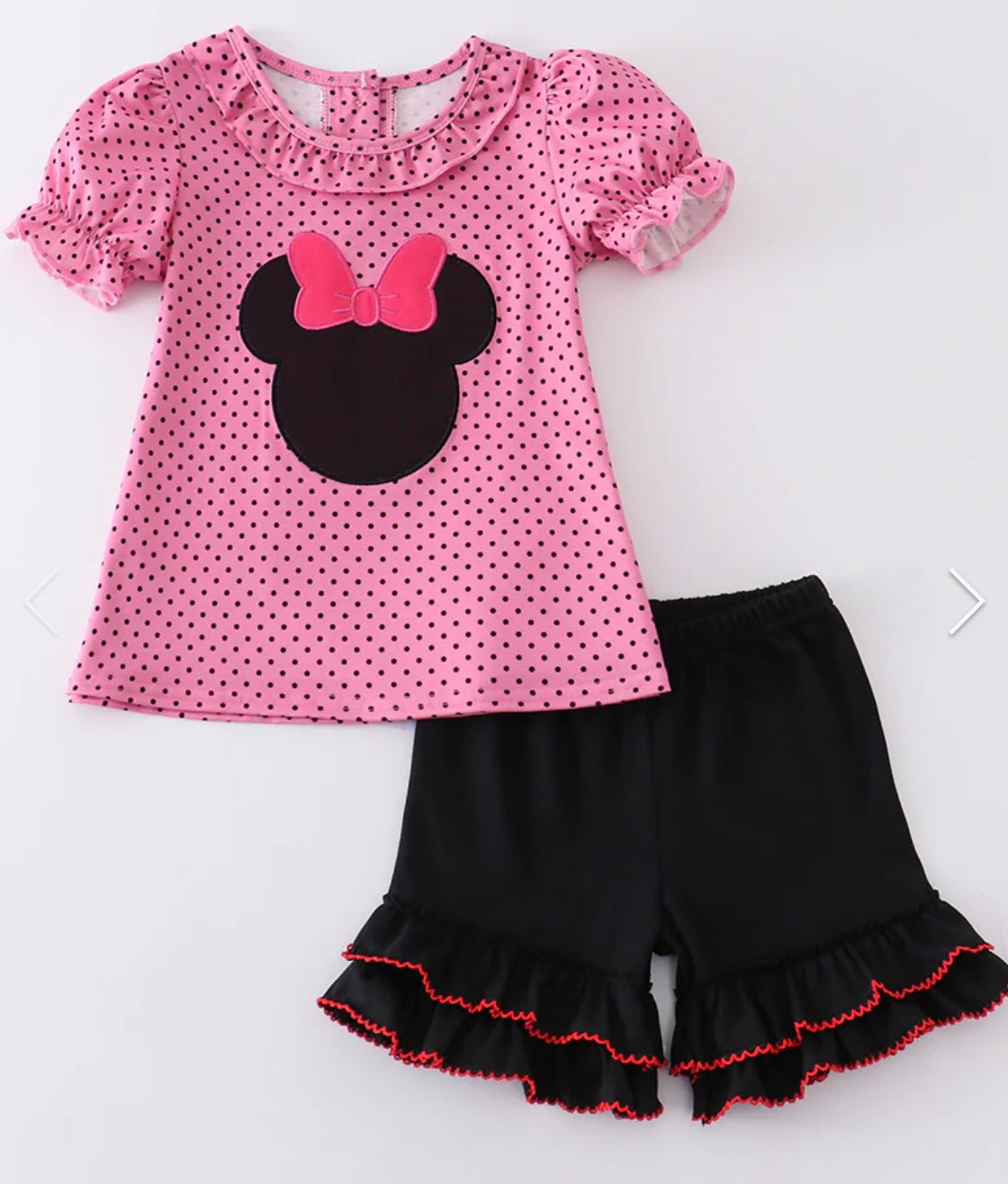 Pink Polka Dot Minnie Applique Set