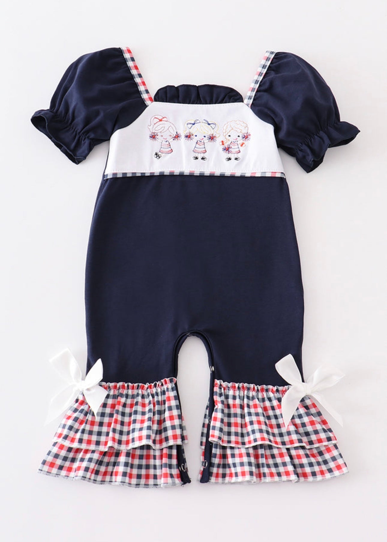 Navy Cheerleading Embroidery Romper